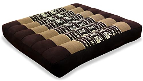 livasia Sitzkissen klein - 35x35x6cm - Bodenkissen Indoor/Outdoor, Meditationskissen Yogakissen, Stuhlauflage Palettenmöbel, Steppkissen Auflage Stuhl Bank handgefertigt (Braun/Elefanten)