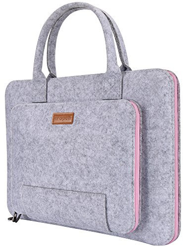 Ropch 15.6 Felt Laptop Sleeve with Handle Portable Notebook Computer Carrying Case Bag Pouch Compatible with 15 15.6 Inch Asus/Acer/Dell/HP/Lenovo/Toshiba, Grey & Pink