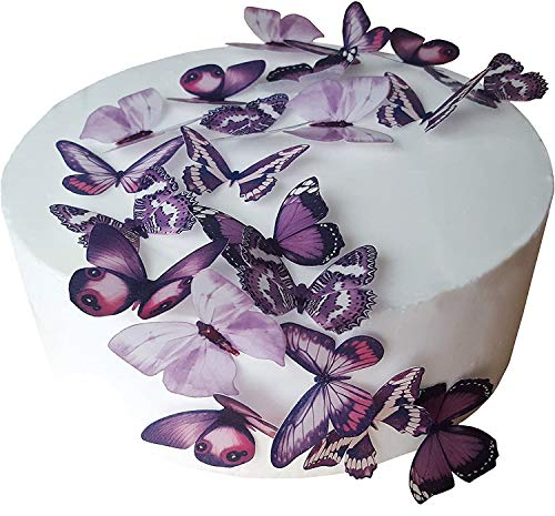 Anglesit 24 X PRE-CUT BEAUTIFUL MEDIUM PURPLE BUTTERFLIES EDIBLE RICE/WAFER PAPER PRE CUT CUPCAKE CAKE DESSERT TOPPERS BIRTHDAY PARTY WEDDING BABY SHOWER HALLOWEEN DECORATIONS (Medium)