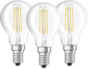 Osram LED Base Classic P Lampe, in Tropfenform mit E14-Sockel, nicht dimmbar, Ersetzt 40 Watt, Filamentstil Klar, Kaltweiß - 4000 Kelvin, 3er-Pack