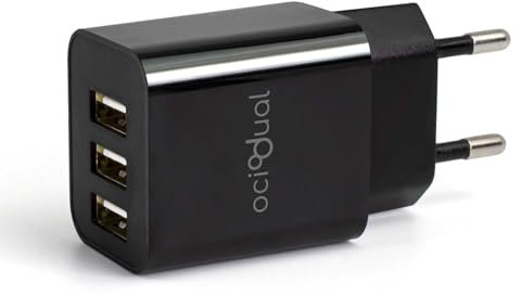 OcioDual Chargeur Mural UE, 3 Ports USB de 5 V, 2,4 A, 10 W, Chargeur pour Smartphones, Adaptateur Secteur pour Prise USB, Charge Rapide, Modèle : ST590, Noir