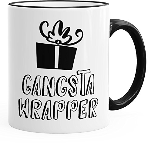 MoonWorks Weihnachtstasse Gangsta Wrapper Tasse Weihnachten lustig Geschenk Einpacker Kaffee-Tasse schwarz Unisize
