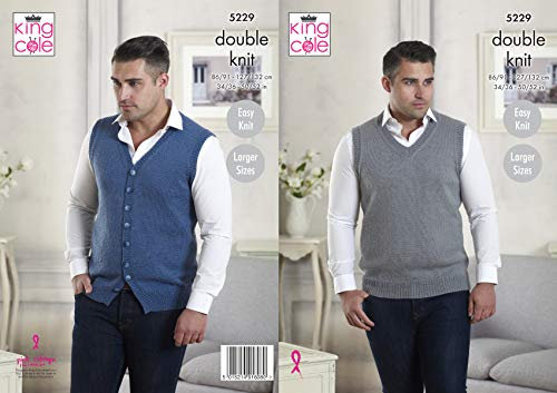 King Cole Mens Double Knitting Pattern Easy Knit V Neck Slipover & Waistcoat (5229)