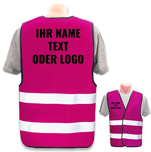PixiPrints.com Warnweste mit eigenem Aufdruck * Druck: Rücken + Front/Premium-Druck, Farbe & Größe: Pink S * Selbst gestalten mit Name Text Bild Logo