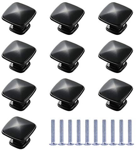 Tiazza Möbelknöpfe, klassisch, quadratisch, flach, Schwarz, 10 Stück