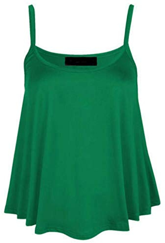 Womens Plain Cami Swing Vest Sleeveless Top Ladies Strappy Flared Cami Vest Top Plus Size