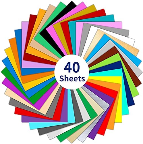 Wishesther 40 hojas de vinilo adhesivo, 40 colores, 30 x 30 cm, papel de transferencia de Vynil adhesivo para Cricut Silhouette Cameo Plotter de corte