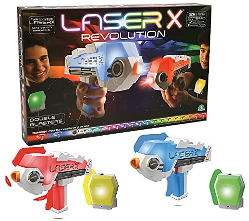 Giochi Preziosi - Laser X Revolution Blaster - Elige el color de tu equipo, golpea hasta 90 metros - Incluye 2 Blasters, 2 receptores y Voice Coach - Para niños a partir de 6 años - Modelo n. LAE12000
