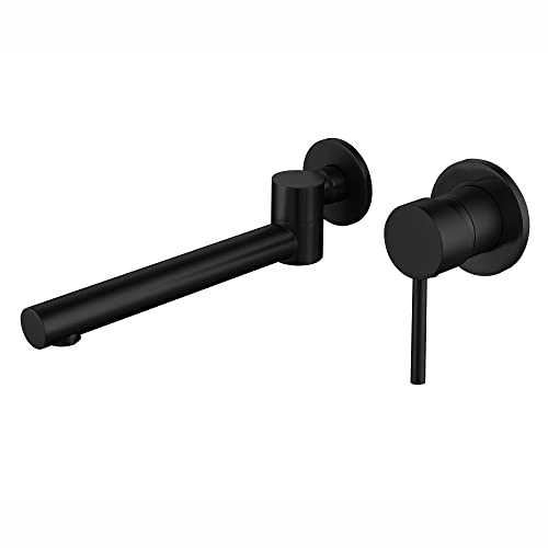 SJQKA-Waschtischarmatur Wasserfall Wandmontage Wasserhahn Wand Unterputz Einzigen Handgriff 2-Loch Badarmatur Heiß Und Kalt,für Badezimmer Waschtisch Oder Badewanne Unterputz (Black)