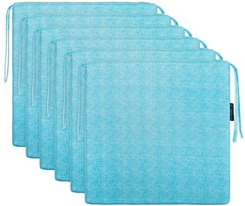 Brandsseller 6er Set Sitzkissen 40x40 cm in changierender Optik – Bequeme Stuhlauflagen mit Bindebändern & abnehmbarem Bezug – Dekorative Sitzpolster für drinnen und draußen - Türkis
