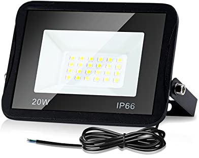 Lospitch 20W LED Strahler Außen Fluter, IP66 Flutlicht 1700LM Scheinwerfer Kaltweiß 6000K, Flutlichtstrahler LED Außenleuchten, Wandstrahler Außenstahler [Energieklasse A++](Ohne Stecker)