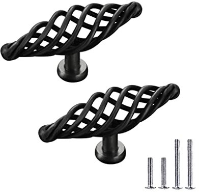 CcHhyyt 2 Stück Antiker Vogelkäfig Schrankknopf Vintage Metall Schwarz Möbelknauf mit Schrauben Runde Oval Möbelknöpfe Griffe für Büro Möbel, Küchenschrank, Schubladen Knöpfe (101mm, Schwarz)