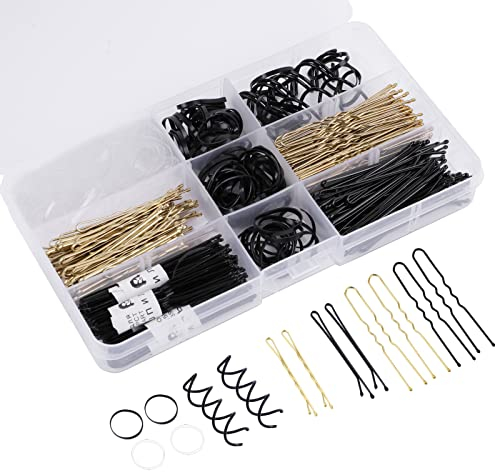 343 Stück Haarnadeln Set - Metall Wellenform Haarklammern, Bobby Pins, U-Haarklammern, Spirale Haarnadeln, Haargummi, Haarspangen Mit Aufbewahrungsbox für Kinder, Mädchen, Friseursalon