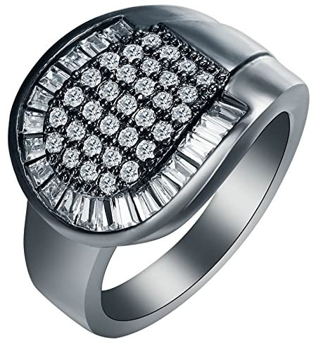 Gualiy Verlobungsring Damen Zirkonia, Ringe Versilbert Damen mit Weiß Zirkonia Schwarz Ring Größe 57 (18.1)