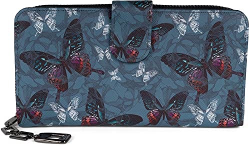 styleBREAKER Damen Geldbörse mit Buntem Schmetterling Muster, Vintage Design, Reißverschluss, Portemonnaie 02040156, Farbe:Petrol