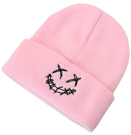 Bysonglezai Strickmützen Hüte Mützen Caps Beanie Winter Hut Unisex Neue Mütze Strick Smiley Hut Damen Warmhut Männer Herbst Frauen Mütze Lässig Hut Pink