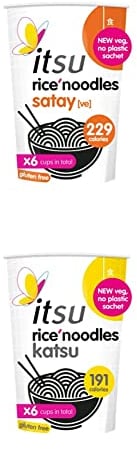 itsu Instant Rice Noodles Multipack Cup (Pack of 12) | Gluten-Free | Satay Flavour & Katsu Flavour