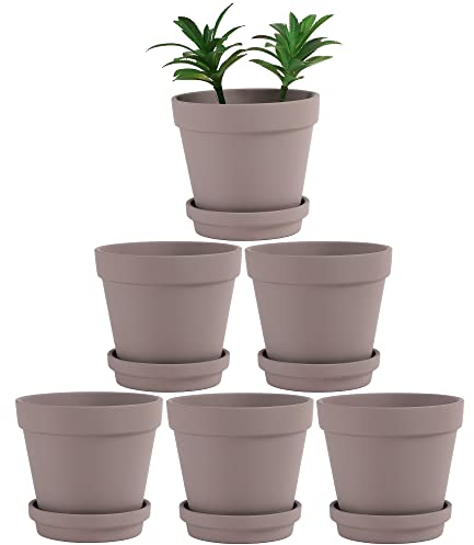Terra-Cotta-Töpfe mit Untersetzer, 6 Stück, große Terrakotta-Töpfe, 14 cm, Ton, Keramik, Pflanzgefäß, Kaktus-Blumentöpfe, Sukkulenten-Topf mit Drainageloch, Basteln, Terrakotta-Übertopf (grau)