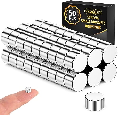 VNDUEEY 50 Stück Magnete Stark, 5x3mm Starke Magnete, Neodym Magnet Rund, Mini Magnet, Magneten Klein Ideal für Forschung, Basteln, Kühlschrank, Büro, Magnettafel, Organisation