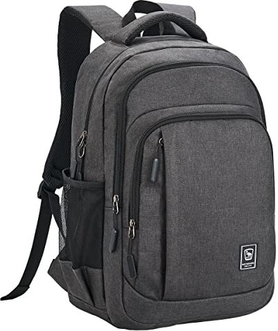 WIRABO Rucksack Herren Groß, Schulrucksack Jungen Teenager, Wasserdichtem Schule 15.6 Zoll Laptop Rucksack mit Laptopfach, Backpack für Arbeit Reisen Wandern Damen, Dunkelgrau