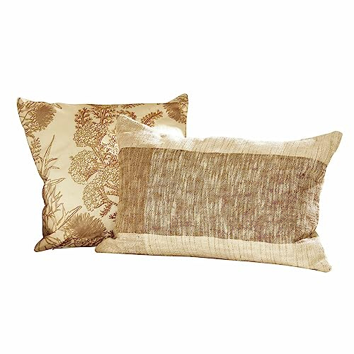 Loberon Kissenhülle 2er Set Jennings, edle Naturtöne, handgewebt & handbestickt, waschbar, Kissenbezug, Wohntextilien, Wohn-Accessoires, Baumwolle, braun/beige