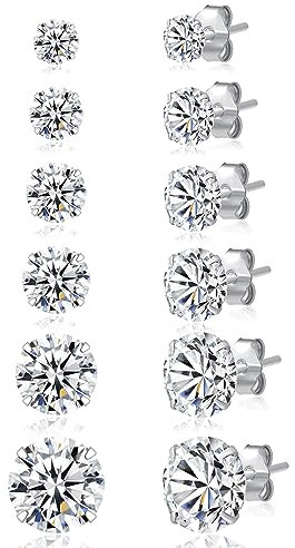 SILBERTALE 6 Paar 925 Sterling Silber Cubic Zirkonia Ohrstecker Set 3-8mm für Männer Frauen