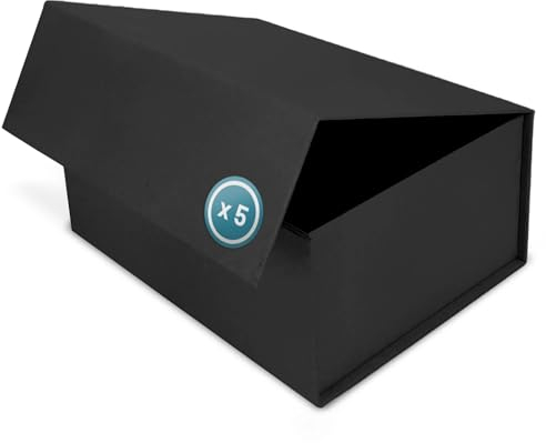 Verpackungswelt Geschenk-Box mit Deckel | 45 x 35 x 20 cm | Magnet-Verschluss | Hochzeit, Geburt, Weihnachten | 5er Pack Schwarz Natur