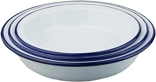 Lucaro Juego de 3 platos redondos esmaltados de 16 cm, 20 cm, 22 cm, diseño vintage blanco, aptos para horno y estufa, aptos para lavavajillas, bandeja, lata