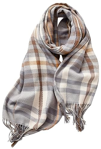 Schal Damen Winter Dreieckschal Loop Scarf Lange karierte Damendecke Klobiger Winter und Herbst Warm Schal Halstuch Große Tartan-Schals Wickelschal Rollkragen Schal Scarf Winterschal (Blue, One Size)