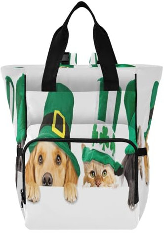 Sac à dos à langer multifonction imperméable de grande capacité pour le shopping, la randonnée, les voyages, les rangées, chiens et chats mignons portant vert, multicolore, 1 size, Moderne/ajusté