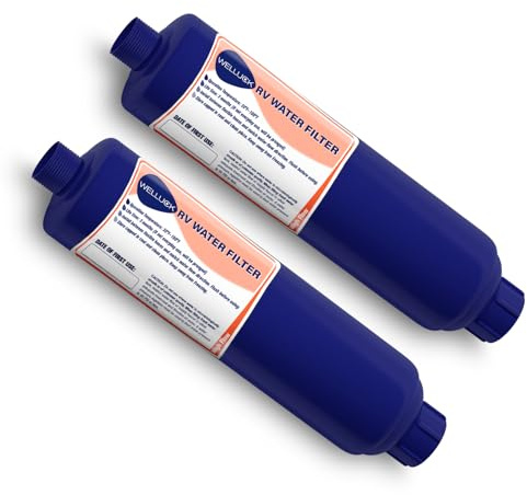 WELLUCK - Inline Water Filter for Caravan, Reduce Chlorine and Odor, 2 Packs Water Hose Filters for Camping, Trailer, RV, Boat, Sea Water, Garden