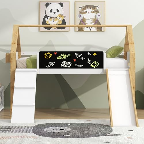 Kayan Kinderbett 90x200cm, Hochbett, Kinderbett mit Rutsche, großer Stauraum, mit Regalen, Massivholz-Kinderbett, Natur