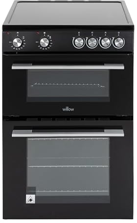 Willow WT60CCB 68L Freestanding Electric Cooker, Twin Cavity Cooker with Ceramic Hob and 31l Grill Cavity, 2 Years Warranty - Black