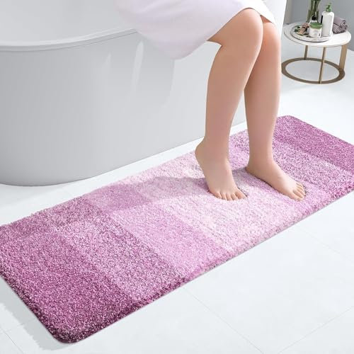 Homaxy Morbido tappeto da bagno, 40 x 120 cm, antiscivolo, lavabile, a pelo lungo, in microfibra, assorbente, colore: viola