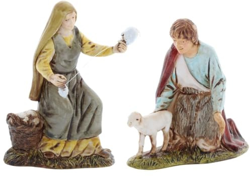 Moranduzzo Spinnerin und Kniender Hirte für Krippe 10 cm Maßstab 1:20 - Unzerstörbare Krippenfiguren - Stil 700', Handbemalt, Offizielles Produkt, Hergestellt in Italien, Bildhauer M. Landi