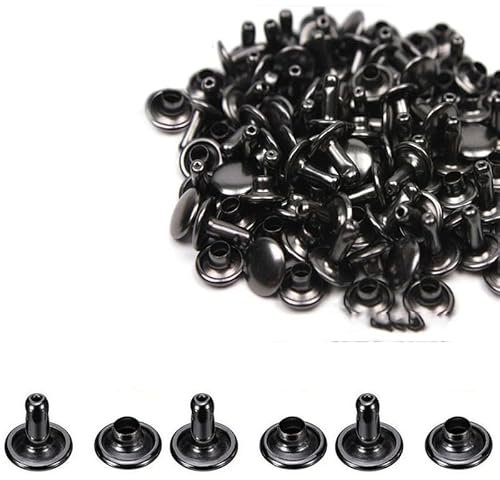 200 Pcs Leather Rivets, Black Metal Double Cap Rivets Snaps Studs for Clothes Shoes Handbag Belts Crafting Repairs, 10mm x 10mm
