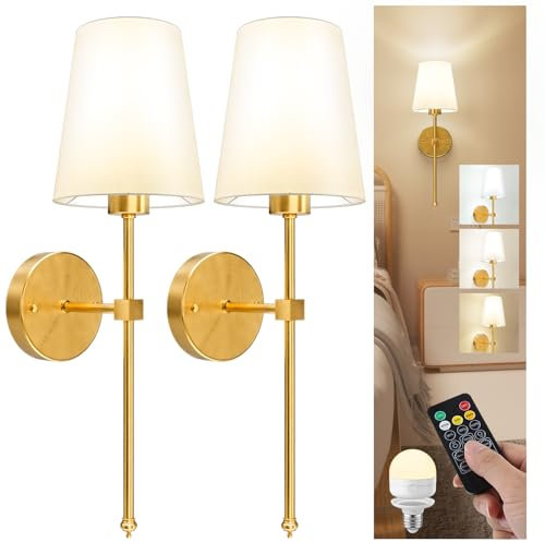 LGMCF Akku Wandleuchte kabellose 2er Set, Wiederaufladbarem Wandleuchte mit 5000mAh Abnehmbare Aufladbare Glühbirne und Fernbedienung, 8W 3 Farben Dimmbare Wandleuchte für Schlafzimmer Wohnzimmer Flur