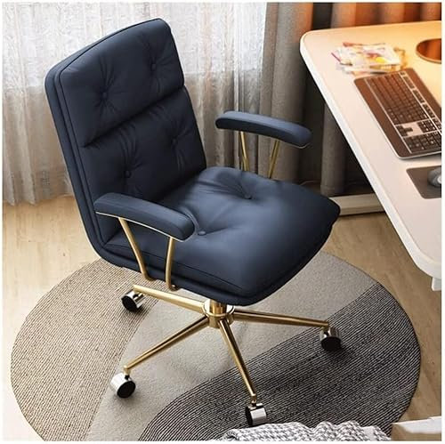 Rieort Bürostuhl Atmungsaktiver Bürostuhl, Kunstleder-Büroschreibtischstuhl, 360° drehbare Schreibtischstühle mit goldenen Beinen, ergonomischer Bürostuhl Komfortabel