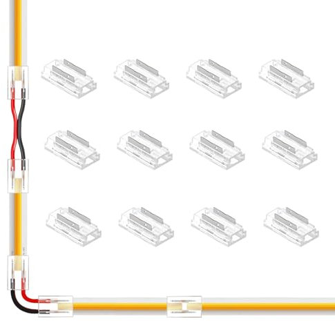 Beiyan LED Streifen Verbinder 2 Polig, 12 Stück 8mm, für SMD/COB-Lichtstreifen 5V 12V 24V, Transparent