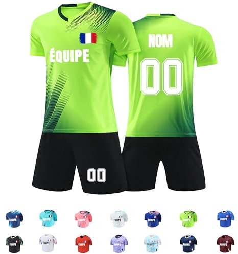 Maillot de Foot Personnalisé Maillot Foot Enfant Adulte Maillot Football Personnalisé T-Shirt Sport Homme & Short de Football, avec Nom Numéro Équipe Logo