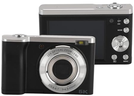5K Digitalkamera, 16 MP Vorne, 12 MP Hinten, Autofokus Vlogging Kamera mit Einziehbarem Objektiv, 2,4 Zoll Touchscreen, 10 Fach Optischer Zoom, Digitale Point and Shoot Kamera