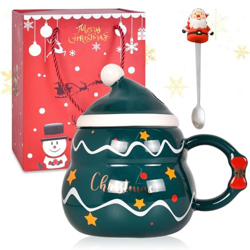 Set de Regalo de Tazas Navideñas 500ML, Tazas de Café Cerámica Tazas de Té, Taza Navideña Grande Taza Matutina, Taza de Café Navidad Taza con Asa para Familia Amigos Amantes