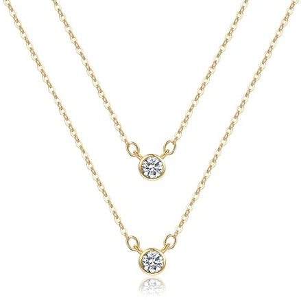 GEMAURA Layering-Kette 14K Vergoldet - Damen Gold- und Silberkette mit Anhnger - Hypoallergene 925 Silberkette fr Frauen