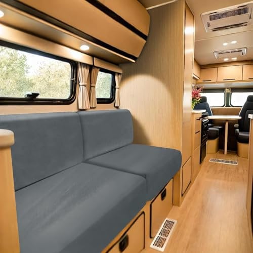 ZYBSLCSY Caravan Seat Cover Velvet Stretch, Non-Slip Separate RV Dinette Cushion Covers with 2 Straps, Couch Cushion Covers for Camper Sofa Bench (Grey Blue,L160-220 cm, W65-90 cm)