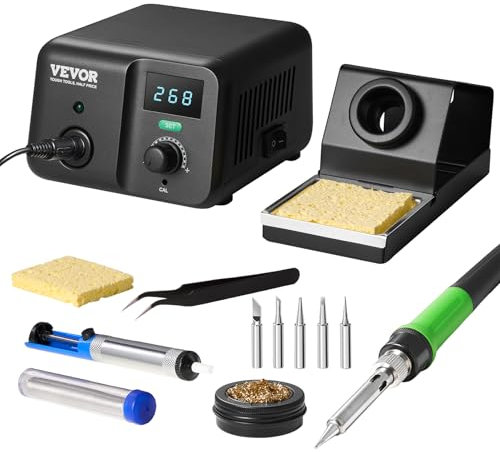 VEVOR Lötstation, Lötkolben, Lötdrahtspender, 70-W-Lötset mit Digitalanzeige, Temperaturregelung, integrierter Transformator, automatischer Schlafmodus, 5 Lötspitzen, bleifreies Lötzinn, Pinzette