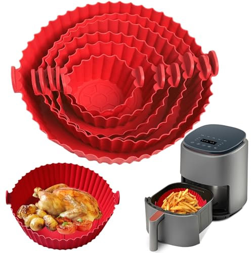 Moule pour Air Fryer, Ensemble de 6 Silicone Air Fryer Mould, Accessoires Panier de Friteuse à Air, Panier Réutilisable Air Fryer Fours, pour friteuses à air chaud, micro-ondes fours, Rond