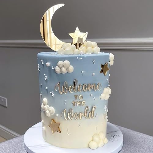Welcome to the World Cake Topper-Gold Acrylic Baby Party Cake Decor, Baptism，Welcome Newborn, Baby Shower, New Gender Reveal Party Cake Decor