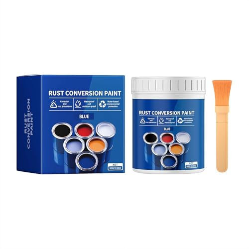 Wetterfeste Rostumwandlerfarbe für Metall, Rostumwandler für Metall, Rostentferner für Metall & Grundierung, Rostumwandlungsfarbe Rostentferner für Metall, Metallfarbe auf Wasserbasis mit Pinsel (Blau