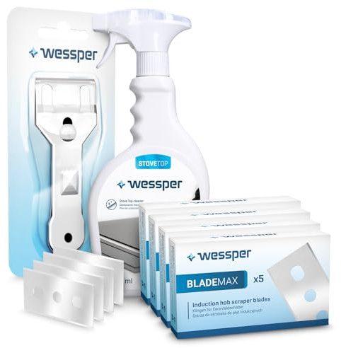 Wessper Ceranfeldschaber Metall Schaber Ceranfeld + 20 Pcs Ersatzklingen Glasschaber Ceranfeld Kochfeldschaber Ceranfeld Kratzer Entfernen für Reinigung Backofen Induktionskochfeld + Kochfeldreiniger
