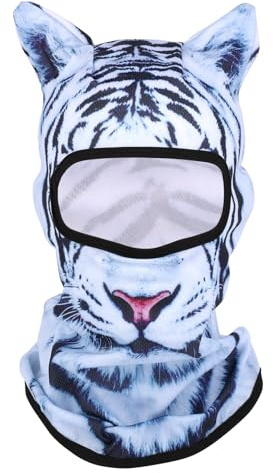 Mikovivi Tiger-Ski-Sturmhaube mit Ohren, 3D lustige Tiermaske für Raves Musikfestivals Skifahren Outdoor-Aktivitäten Halloween-Partys